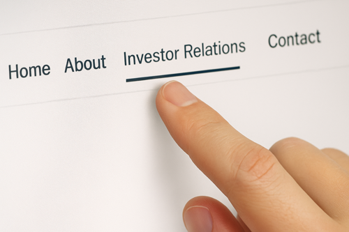 Finger pointing at Investor Relations text