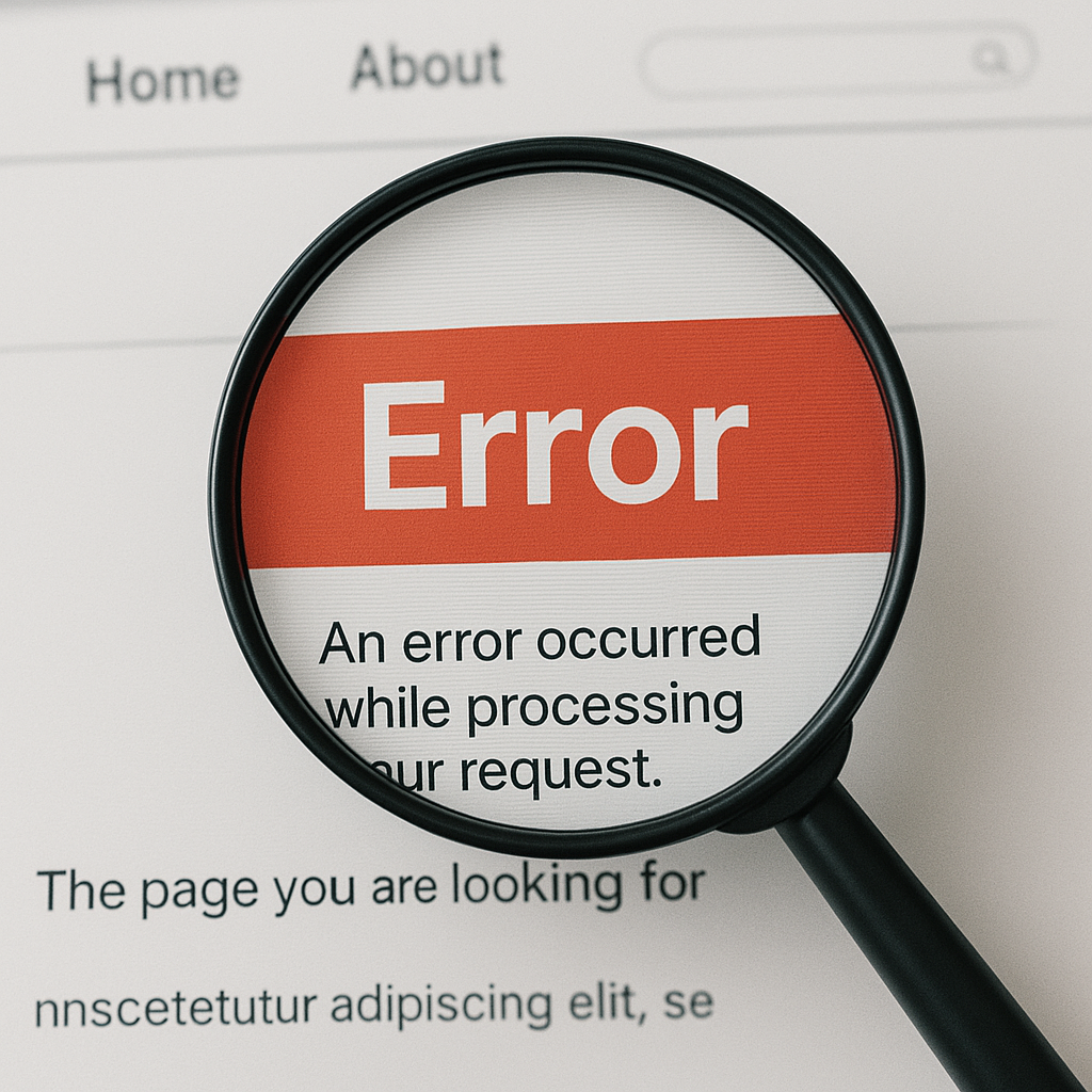 magnifying glass focus on word error on home page