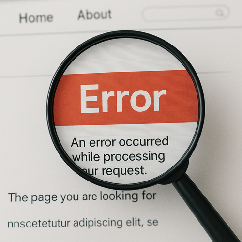 magnifying glass focus on word error on home page