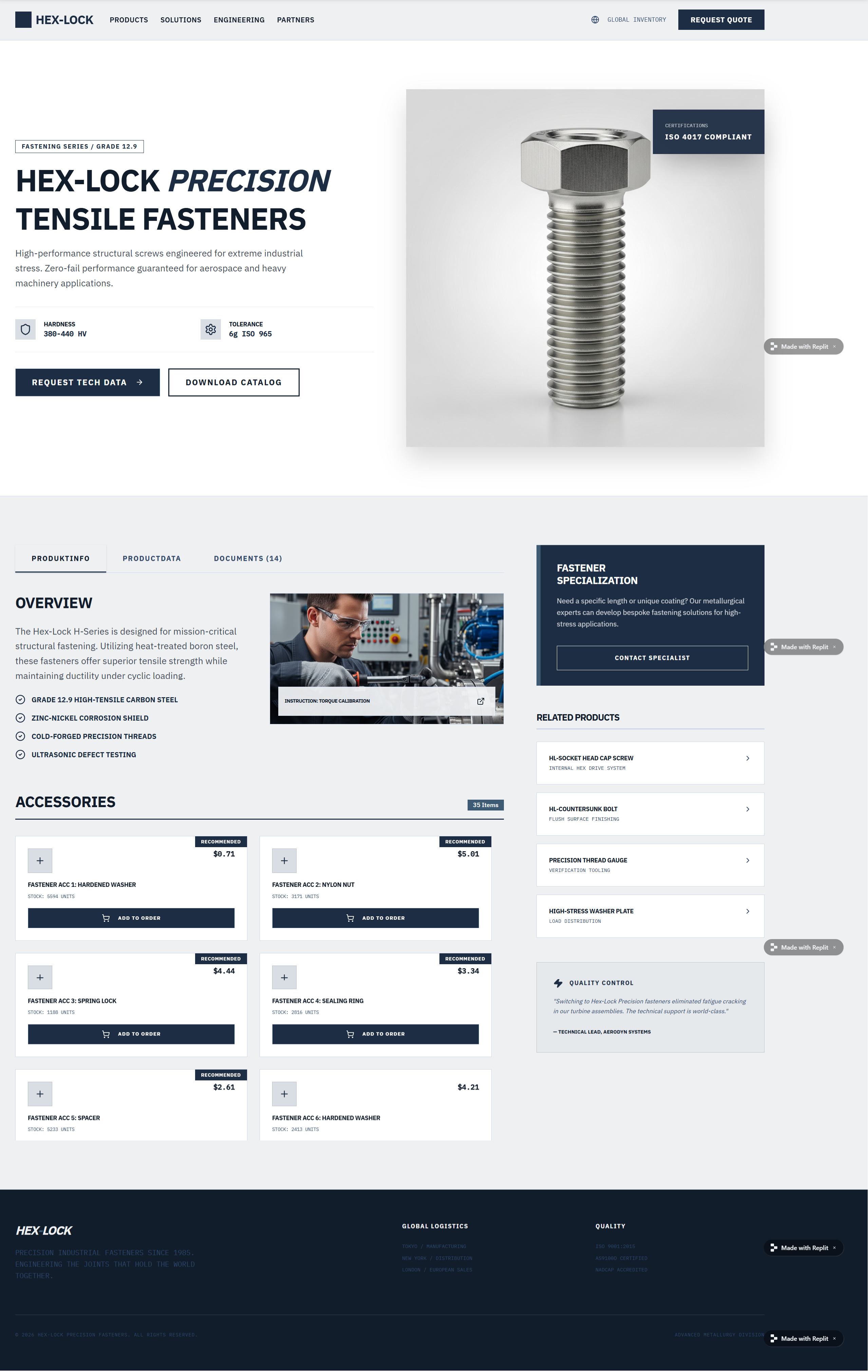 Skärmdump av produktsida för en bult skapad med Replit