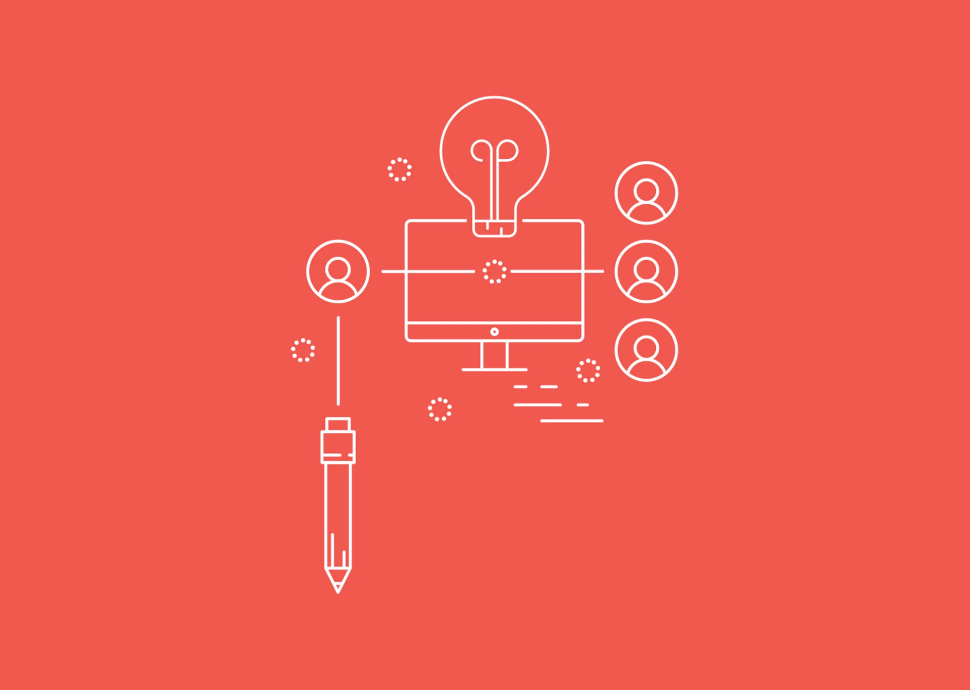 Flödesschema med ikoner som representerar personer som kommer på en idé som sedan utförs